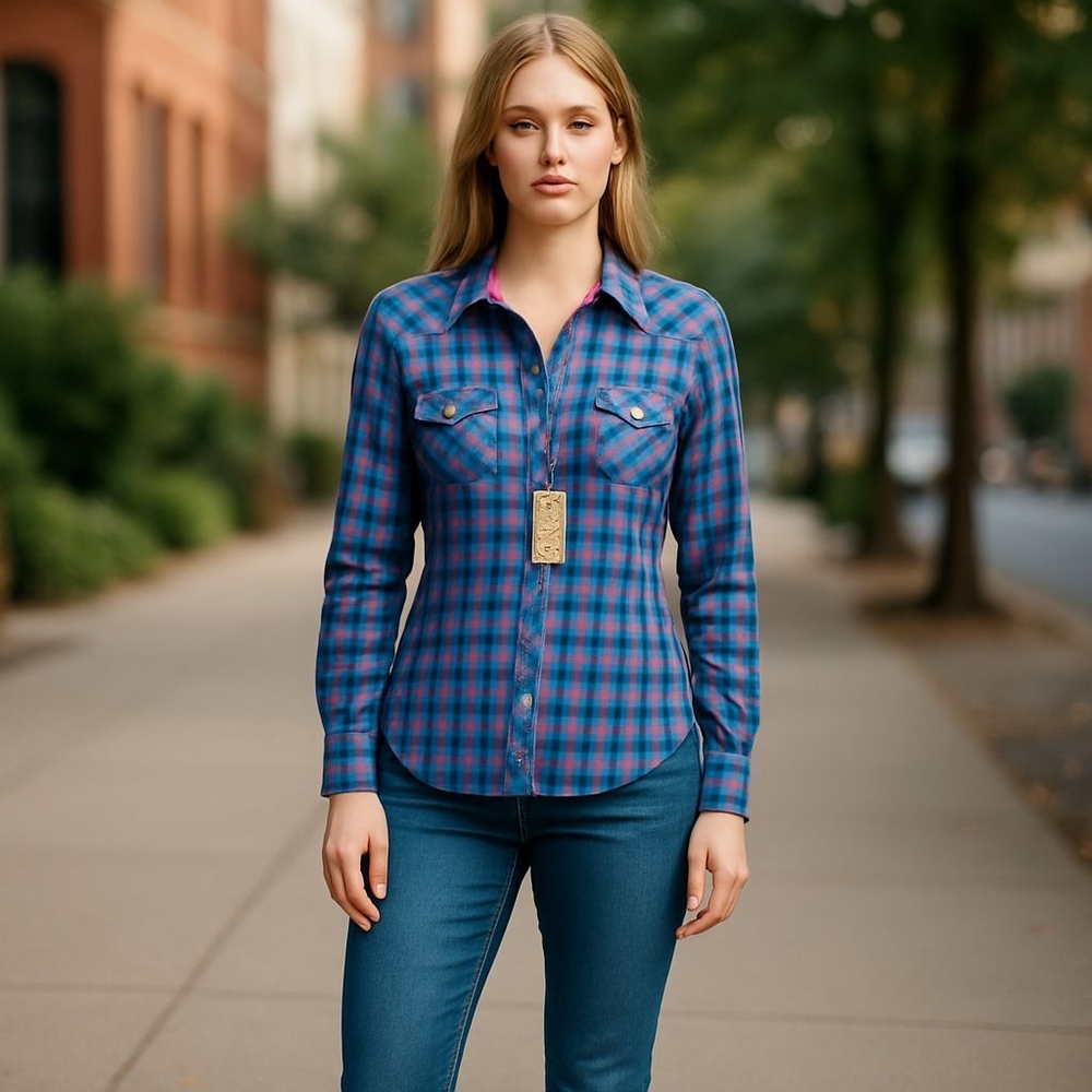 Blue and Pink Plaid Button Down Shirt